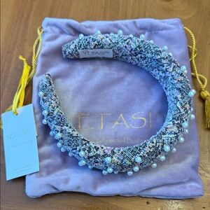Pearl Embellished Headband - Blue and White